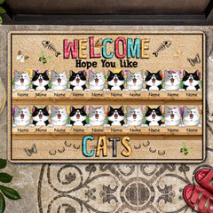 Welcome Hope You Like Cats - Colorful Butterflies and Flowers - Personalized Cat Doormat