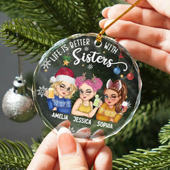 Besties Forever Christmas - Personalized Circle Glass Ornament