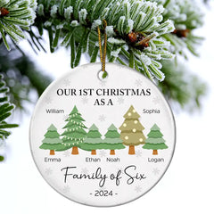 First Christmas As A Family Of Three - Personalized Circle Ceramic Ornament