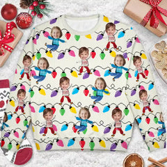 Custom Photo Funny Kids Christmas Light - Personalized Unisex Ugly Sweater