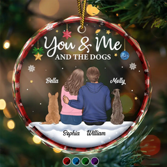 You & Me & The Dog Christmas Couple - Personalized Circle Glass Ornament