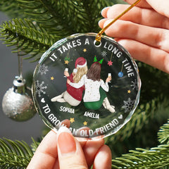 It Takes A Long Time To Grow An Old Friend Christmas Backside - Personalized Circle Glass Ornament