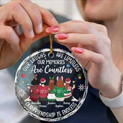 Besties Our Laughs Are Limitless Christmas Backside - Personalized Circle Glass Ornament