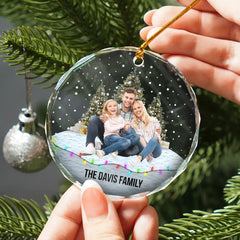 Custom Photo Family Friends Snow - Personalized Circle Glass Ornament