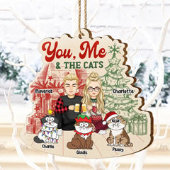 You, Me And The Cats - Personalized Custom Shaped Wooden Ornament