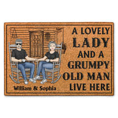 Family Couple A Lovely Lady And A Grumpy Old Man Live Here - Couple Gift - Personalized Custom Doormat