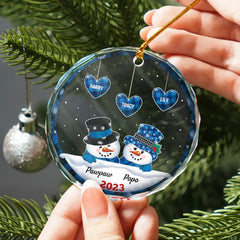 Papa Nana Snowman Christmas Grandparents - Personalized Circle Glass Ornament