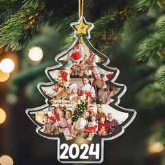 Custom Family Photo 2024 Christmas Tree - Personalized Photo Acrylic Ornament