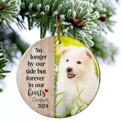 Custom Photo Dog Cat Forever In Our Hearts - Christmas Memorial Gift - Personalized Custom Circle Ceramic Ornament