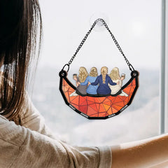 Besties Friends Brothers Sisters Sitting On The Moon - Personalized Window Hanging Suncatcher Ornament