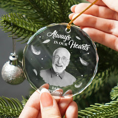 Custom Photo Memorial Always In Our Heart - Personalized Glass Ornament