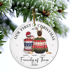 First Christmas As A Family Of Three New Parents - Personalized Circle Ceramic Ornament