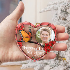 Custom Photo Memorial I'm Always With You - Personalized Heart Shaped Glass Ornament