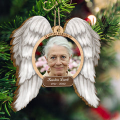 Custom Photo In Loving Memory Angel Wings - Memorial Gift - Personalized Custom Shaped Wooden Ornament