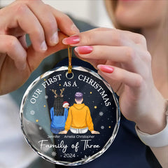 First Christmas As A Family Of Three New Parents - Personalized Circle Glass Ornament