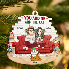 You And Me And The Cats - Personalized Custom Shaped Wooden Ornament