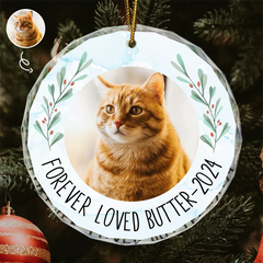 Custom Photo Forever Loved Memorial - Personalized Circle Glass Ornament