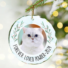 Custom Photo Forever Loved Memorial - Personalized Circle Glass Ornament