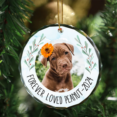 Custom Photo Forever Loved Memorial - Personalized Circle Glass Ornament