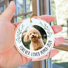 Custom Photo Forever Loved Memorial - Personalized Circle Glass Ornament