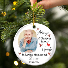 Custom Photo In Loving Memory Christmas Memorial - Personalized Circle Ceramic Ornament