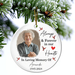 Custom Photo In Loving Memory Christmas Memorial - Personalized Circle Ceramic Ornament