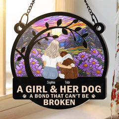 Flower Field A Girl And Her Dog - Personalized Window Hanging Suncatcher Ornament