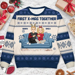 Cartoon Couple With Kids And Pets - Personalized Unisex Ugly Sweater