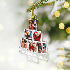 Christmas Tree Photo Family Name - Personalized Custom Shaped Acrylic Ornament