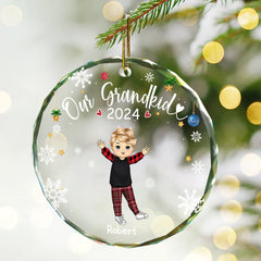 My Grandkids Grandparents Family - Personalized Circle Glass Ornament