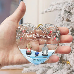 Family Memorial First Christmas Without You - Personalized Heart Shaped Glass Ornament