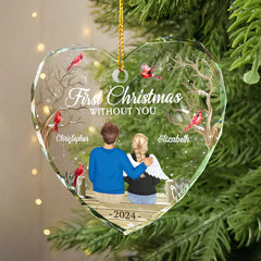 First Christmas Without You Memorial - Personalized Heart Shaped Glass Ornament