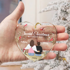 First Christmas Without You Memorial - Personalized Heart Shaped Glass Ornament