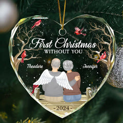 First Christmas Without You Memorial - Personalized Heart Shaped Glass Ornament