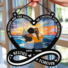 Not Sisters By Blood But Sisters By Heart - Personalized Window Hanging Suncatcher Ornament