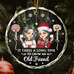 Birth Month Flower It Takes A Long Time To Grow An Old Friend - Personalized Circle Glass Ornament