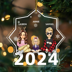 Christmas Cartoon Style 2024 Family Siblings - Personalized Custom Shaped Acrylic Ornament