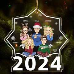 Christmas Cartoon Style 2024 Family Siblings - Personalized Custom Shaped Acrylic Ornament