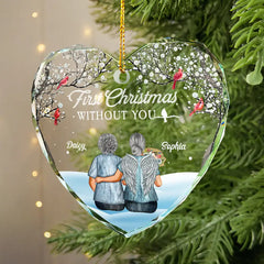 Memorial First Christmas Without You - Personalized Heart Shaped Glass Ornament