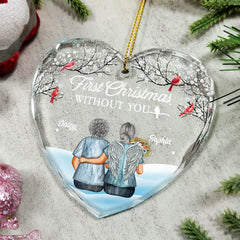 Memorial First Christmas Without You - Personalized Heart Shaped Glass Ornament