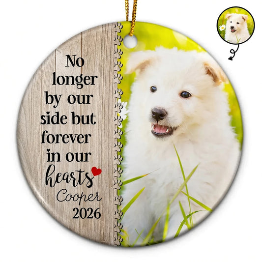 Custom Photo Dog Cat Forever In Our Hearts - Christmas Memorial Gift - Personalized Custom Circle Ceramic Ornament