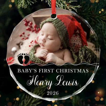 Custom Photo Baby First Christmas Glass Ornament - Personalized Christmas Baby Shower, Gifts For New Moms, New Dads, New Parents - Our Holiday Angel