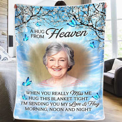 Custom Photo Kisses From Heaven - Memorial Personalized Custom Blanket - Christmas Gift, Sympathy Gift For Family Members