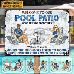 Poolside Grilling Listen To The Good Music Couple Husband Wife Pride - Backyard Sign - Personalized Custom Classic Metal Signs