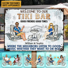 Poolside Grilling Listen To The Good Music Couple Husband Wife Pride - Backyard Sign - Personalized Custom Classic Metal Signs