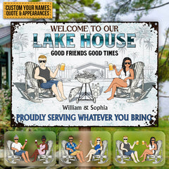 Poolside Grilling Listen To The Good Music Couple Husband Wife Pride - Backyard Sign - Personalized Custom Classic Metal Signs