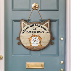 Cats Planning Escape - Gift For Cat Lovers - Personalized Custom Shaped Wood Sign