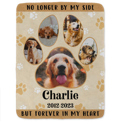 Custom Photo No Longer By My Side But Forever In My Heart - Memorial Gift For Dog Lover, Cat Mom, Pet Loss - Personalized Fleece Blanket