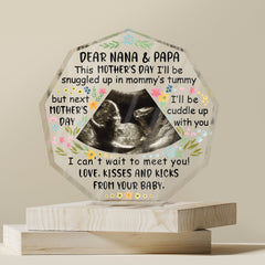 Custom Photo Baby Bump To Daddy Mommy - Holiday, Loving Gift For Mom, Dad, New Parents - Personalized Nonagon Shaped Acrylic Plaque