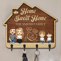 Welcome To Our Home Sweet Home - Family Personalized Custom House Shaped Key Hanger, Key Holder - Gift For Family Members